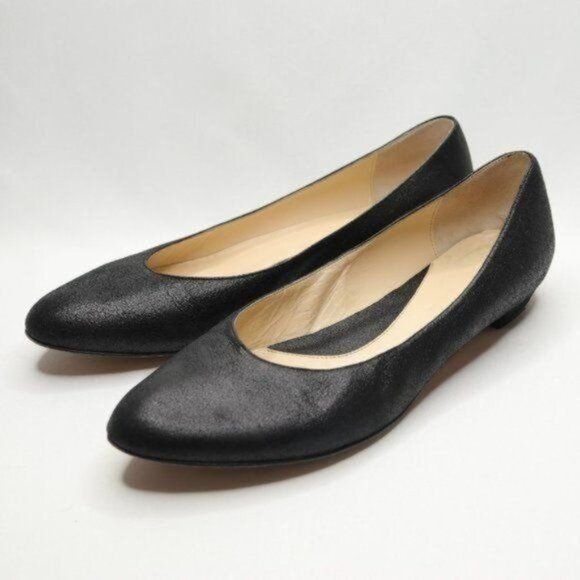 Faconnable Women's Size 7.5 Black Leather Slip On Almond Toe Flats - Picture 3 of 10